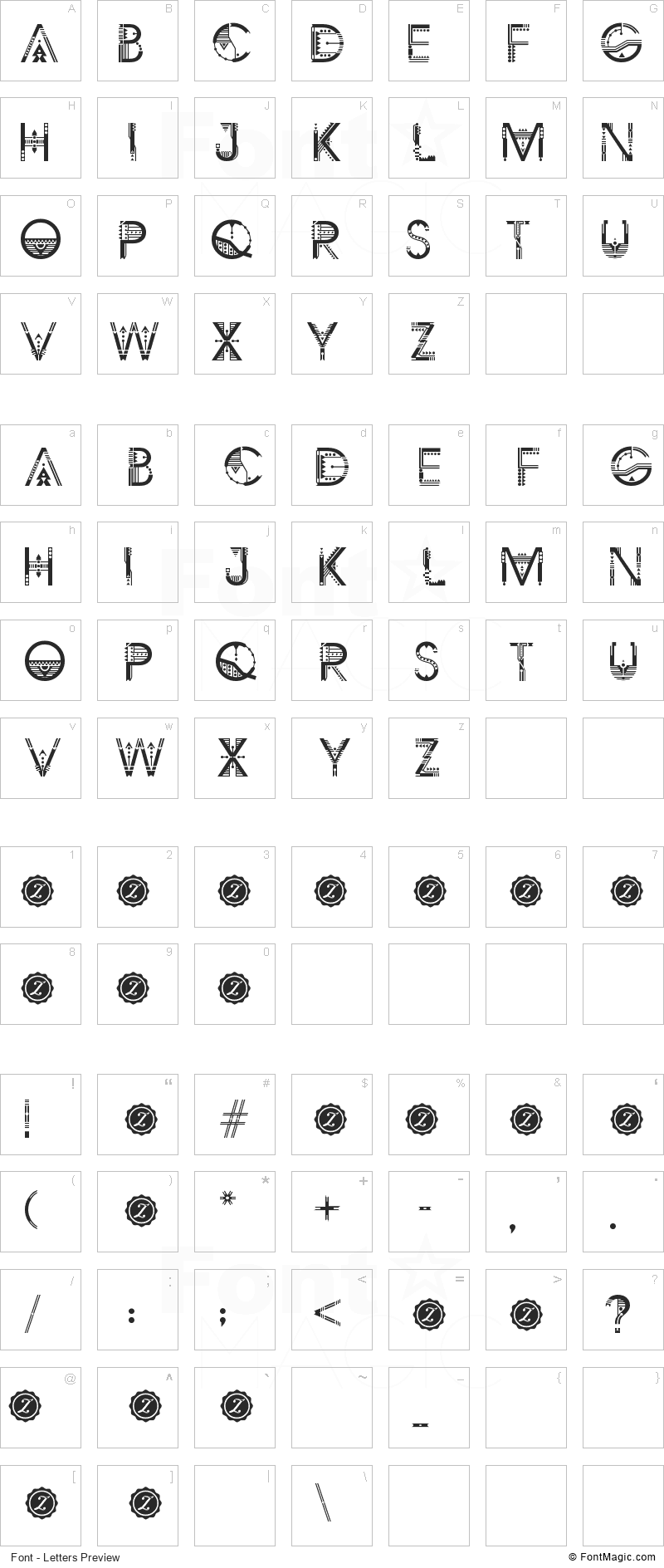 Zilap Geometrik Font - All Latters Preview Chart